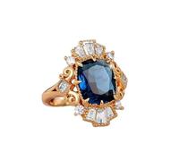 hsiyyecg 18K Yellow Gold Plated Silver Blue Sapphire Halo White Cubic Zirconia Engagement Ring Statement Wide Face for Women, US Code 9, Stone:, Sapphire