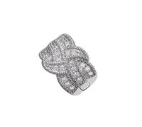 hsiyyecg 3 Row Women's Half Eternity Ring 18K White Gold Cubic Zirconia Simulated Diamond Cocktail Jewelry, US Code 7, Cubic Zirconia, Created Diamond