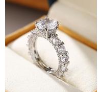 hsiyyecg 925 Sterling Silver Eternity Ring for Women White Gold Plated Classic Simulated Round Brilliant Cut Diamond or Moissanite Halo Engagement Ring with Side Stones, US Code 6