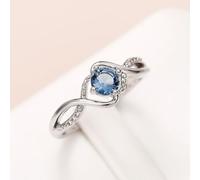 hsiyyecg 925 Sterling Silver Plated Round Blue Aquamarine CZ Gemstone Ring Twist Infinity Engagement Ring for Women, US Code 6