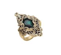 hsiyyecg Classic Cut Hollow Petal Pattern Silk Rings Ancient Thai Silver Simulated Emerald Marquise Cocktail Ring Birthstone Cubic Zirconia Halo for Women, US Code 10