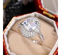 hsiyyecg Classic Oval Bridal Ring for Women Round White AAA Cubic Zirconia Sterling Silver Plated Large Main Stone Promise Engagement Wedding Band Size 6-10, US Code 7