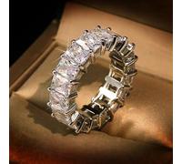 hsiyyecg Classic Square Baguette Cubic Zirconia Engagement Ring Stackable Eternity Band Ring White Gold Filled Copper Geometric Thin Line Pava CZ Finger Ring for Women(8)