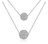hsiyyecg Double Simple Fashion Clavicle Chain Full Cubic Zirconia Disco Crystal Ball Sparkling Colla White Pendant Necklace for Women Metal Cubic Zirconia Metal Cubic Zirconia