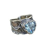 hsiyyecg Fancy Cut Vintage Chunky Wide Band Topaz Rings Aquamarine Ring Bridal Wedding Band Leaf Carved Anniversary Rings Women Retro Jewelry, Metal, Cubic Zirconia