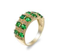 hsiyyecg Fashion Oval Green Paveing Cubic Zircon Emerald Ring,18K Yellow Gold Plated Half Eternity Ring Wedding CZ Bands for Women(7)