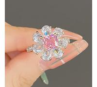hsiyyecg Fashion Women's Elegant Flower Ring,Square Pink and Pear-Shaped White CZ Simulates Diamonds Unique Floral Jewelry Ring Gift(7)