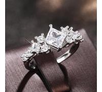 hsiyyecg Fashion Zircon Ring Prong Set Multiple Stones CZ Ring Princess Cut Simulated Diamond Ring Shiny Full Diamond Iridescent Engagement Ring Wedding Promise Ring, US Code 9, Cubic Zirconia