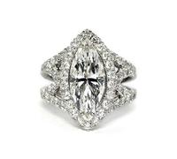 hsiyyecg Marquise Cut Cubic Zirconia CZ Halo Wedding Engagement Statement Ring Women's Silver Half Eternity Ring Promise Wide Ring Sizes 6-10, US Code 7, Cubic Zirconia, Diamond