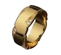 hsiyyecg Men's Eternity Ring Shiny Gold Plated Cubic Zirconia Wide Eternity Ring Wedding Ring Simulated Diamond Hip Hop Ring Anniversary Jewelry Gift, US Code 9, Diamond