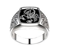 hsiyyecg Men's Personalized Scorpion Animal Engraved Rings Statement Band Wide Chunky Silver Plated Rings Square Vintage Gothic Punk Comfort Rings, Metal, No Gemstone