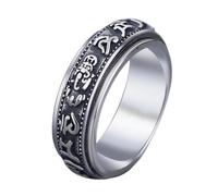 hsiyyecg Men's Vintage Thai Silver Signet Rune Carving Spinner Fidget Ring ，Hammered Relieving Stress Ring Good Luck Money Amulet Ring Jewelry(8)