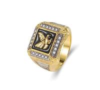 hsiyyecg Men's Yellow Gold-Plated Eagle Band Ring Cubic Zirconia American Eagle Ring Square Signet Ring Man Fashion Jewelry For Dad Mens Gifts For Him, Metal, Cubic Zirconia