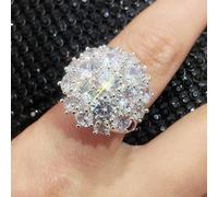 hsiyyecg Paveing Cubic Zirconia Snowflake Flower Floral Ring Platinum Plated Round Cut Cluster Full CZ Diamond Ring Wedding Statement Halo Cocktail Ring for Women, US Code 10