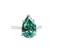 hsiyyecg Platinum Plated Classic Pear-Cut Simulated Emerald Cubic Zirconia CZ Halo Wedding Ring,Teardrop Bridal Jewelry Gift Fashion Green Solitaire Ring for Women（10）