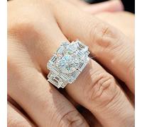 hsiyyecg Platinum Plated Square Halo Engagement Ring, Wedding Ring, Cubic Zirconia Engagement Ring, Eternity Ring for Women, Cocktail Ring with Trendy Design for Men and Women, US Code 8