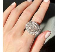 hsiyyecg Retro Dome Hollow Zircon Ring,Round Cubic Zirconia Halo Pave Rings Statement Wide Bands for Women(7)