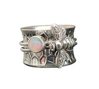 hsiyyecg Retro Moonstone & Bee Spinner Ring for Women Honey Bee Boho Designer Handmade Anxiety Worry Meditation Thumb Band Spinning Jewelry, June Birthstone Rings, Metal, Moonstone