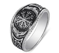 hsiyyecg Retro Nordic Viking Runic Compass Vegivisir Ring for Men, Triskele Magic Ring Iceland Runic Futhark Runes Stave Nordic Jewelry Norse Pagan Jewelry Ring(8)
