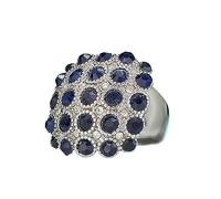 hsiyyecg Sapphire and White Rhinestone Ring, Classic Cut Blue Diamond Accent Dome Ring Cubic Zirconia Wedding Band for Women Metal C Metal C