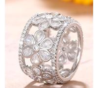 hsiyyecg Shiny Hollow Pear-Shaped Flowers Rings for Women Snowflake Simulated Diamond CZ Halo Fashion Statement Promise Ring Wedding Jewelry Gifts(8)