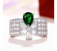 hsiyyecg Shiny Pear Teardrop Shaped Emerald Ring Cubic Zirconia CZ Halo Diamond Bridal Engagement Ring Pave Thin Band Half Infinity Wide Ring Jewelry Gift(8)
