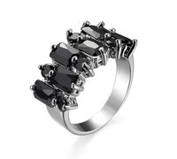 hsiyyecg Square and Round Cut Black Marcasite Rhinestone Crystal Statement Ring for Women,Art Cocktail Fashion Ring Wide Face Cubic Zirconia Jewelry(7)