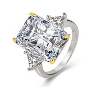 hsiyyecg Square Cut 18K White Gold Cubic Zirconia Engagement Ring Engagement Ring Anniversary Solitaire Ring for Women, US Code 8