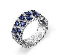 hsiyyecg Teardrop Pear Shape Blue and White Cubic Zirconia Double Row Eternity Wedding Band for Women Simulated Sapphire Wide Band Ring(9)