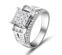 hsiyyecg Timeless Classic Simulated Diamond Classic Cubic Zirconia Halo Bridal Ring Wide Band Princess Square Cut Engagement Wedding Ring for Men and Women, US Code 8, Cubic Zirconia, Diamond