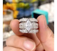 hsiyyecg Trio Sterling Silver Plated Cubic Zirconia Marquise Wedding Anniversary Ladies Bridal Engagement Ring Set, US Code 8, Stone:, Cubic Zirconia