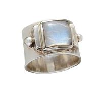 hsiyyecg Unique Artisan Vintage Style Rings Statement Promise Bohemian Jewelry Gift,Rainbow Moonstone Chunky Rings for Women Astrological Birthstone Rings, Metal, Cubic Zirconia