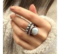hsiyyecg Vintage Antique Silver Imitation Handmade Pearl Ring Stacking Pearl Statement Ring for Women Trendy Personality Christmas Promise Casual Ring(7)
