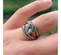 hsiyyecg Vintage Court Style Marquise Cut Cubic Zirconia Band Ring for Women Black Cocktail Rings Gold-Plated Black Onyx Ring,Proposal Anniversary Ring(7)