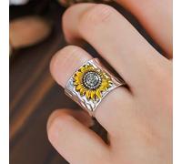 hsiyyecg Vintage Floral Thumb Jewelry Sunflower Spoon Rings for Women Big Large Flower Leaf Wide Band Ring Middle Finger Boho Ring Jewelry Gift (7)