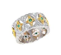 hsiyyecg Vintage Unique Hollow Floral Jewelry Two-Color Ring Engagement Wedding Bridal Sets,Star and Moon with Green Gemstone CZ Ring Eternal Band Ring（7）