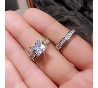 hsiyyecg Wedding Rings for Women Princess Cut Bridal Ring Sets Cubic Zirconia Pave Engagement Rings Light Half Eternal Band Rings Size 6-10(10)