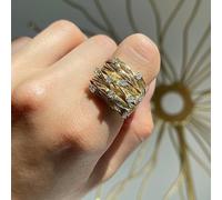 hsiyyecg Wide Eternity Ring for Women 18K Yellow Gold Cubic Zirconia Anniversary Rattan Shape Cocktail Ring, US Code 6