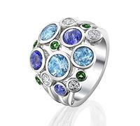 hsiyyecg Wide Face Eternity Ring Multilayer Sky Blue Topaz Simulated Sapphire Emerald Statement Rings for Women, US Code 10