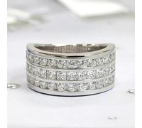 hsiyyecg Women Bandwidth Engagement Ring,Platinum Gold Plated 3 Row Pave Ring with Round and Square Infinite Elements Cubic Zirconia Half Eternity Wedding Band Size 6 to 10(10)