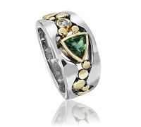 hsiyyecg Women's Fashion Two-Tone Glossy Eternity Ring, Pave Triangle Emerald Gemstone and Round Wwhite CZ Cubic Zirconia Wedding Engagement Ring(7)