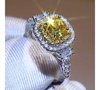 hsiyyecg Yellow Topaz Rings for Women Shiny Canary Yellow Cushion Cut Cubic Zirconia Statement Cocktail Fashion Anniversary Ring for Women, US Code 10