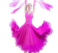 HSJFS Ballroom Dance Dresses for Women Waltz Tango Performance Costume Standard Modern Competition Dress A-Line Skirts,rose red,M