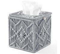 Hsjia Tissue Box Cover Boho Decor Square Paper Tissue Holder with Bead Buckle Macrame Office