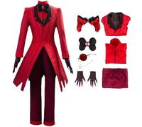 HSJZBQSM Alastor Hazbin Hotel Cosplay Costume with Wig Glasses Red Set Halloween Alastor Cosplay Full Set (Alastor, S)