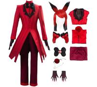 HSJZBQSM Alastor Hazbin Hotel Cosplay Costume with Wig Glasses Red Set Halloween Alastor Cosplay Full Set (Alastor+Wig, XL)