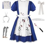 HSJZBQSM Alice Madness Returns Cosplay Costume With Necklace Maid Dress Set Halloween Madness Fancy Dress Party (Blue-B, XS)
