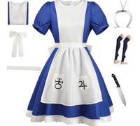 HSJZBQSM Alice Madness Returns Cosplay Costume With Necklace Maid Dress Set Halloween Madness Fancy Dress Party (Blue-A, M)