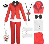 HSJZBQSM Charlie Morningstar Cosplay Hazbin Hotel Costume Red Suit With Wig Fangs Necklace Halloween Set (Red, 3XL)