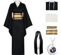 HSJZBQSM Demon Nakime Cosplay Costume Black Coat Kimono Suit with Necklace Wig Nakime Cosplay Halloween Party (Suit+Wig, XL)